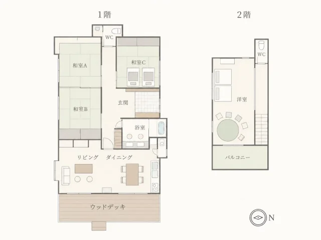 TOMARINA 1階と2階の間取り図